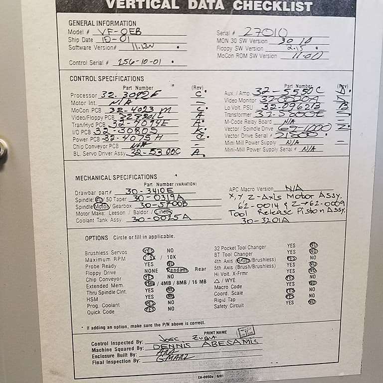 Haas VF-0E 2001 - Engineering Manufacturing