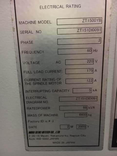 CNC Lathe Mori Seiki ZT1500YB 2005 1