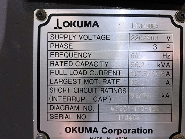 Used CNC Lathe Okuma LT-3000EX 2T2MY 2013