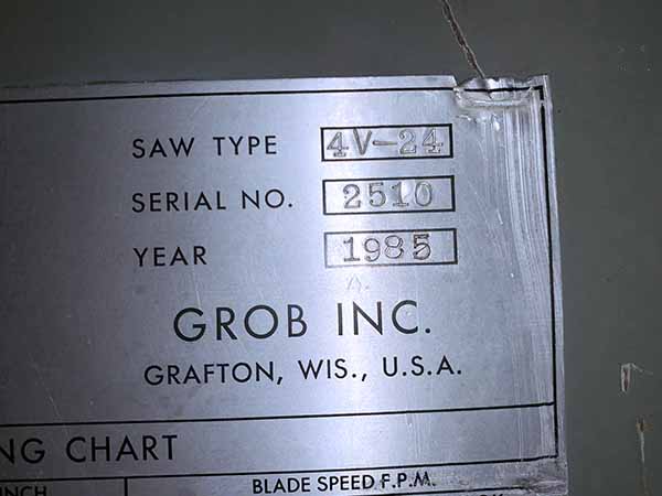 Used Vertical Band Saw Grob 4V-24 1985